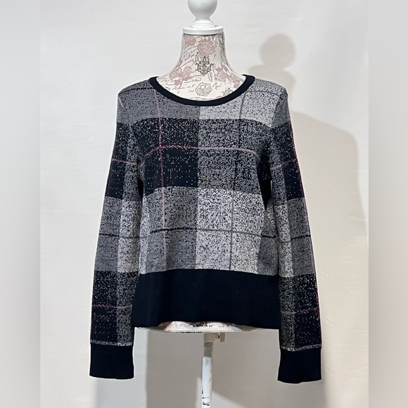 RAG & BONE Black and gray TEGAN plaid crew neck sweater size M. - Picture 3 of 14